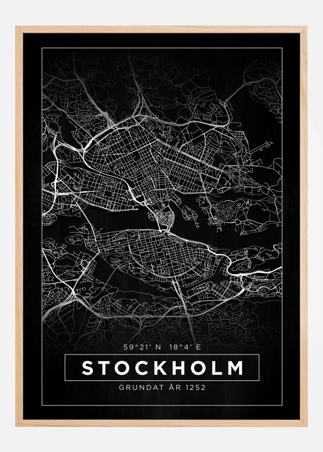 Zemljevid - Stockholm - Črna Poster