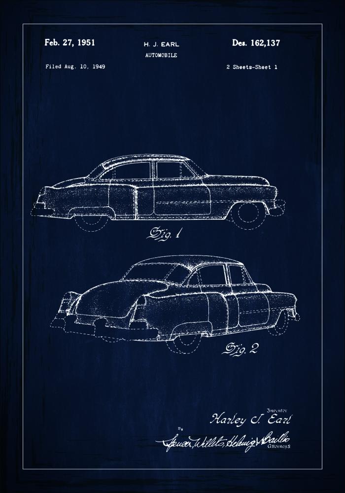 Risba patenta - Cadillac v - Modra Poster