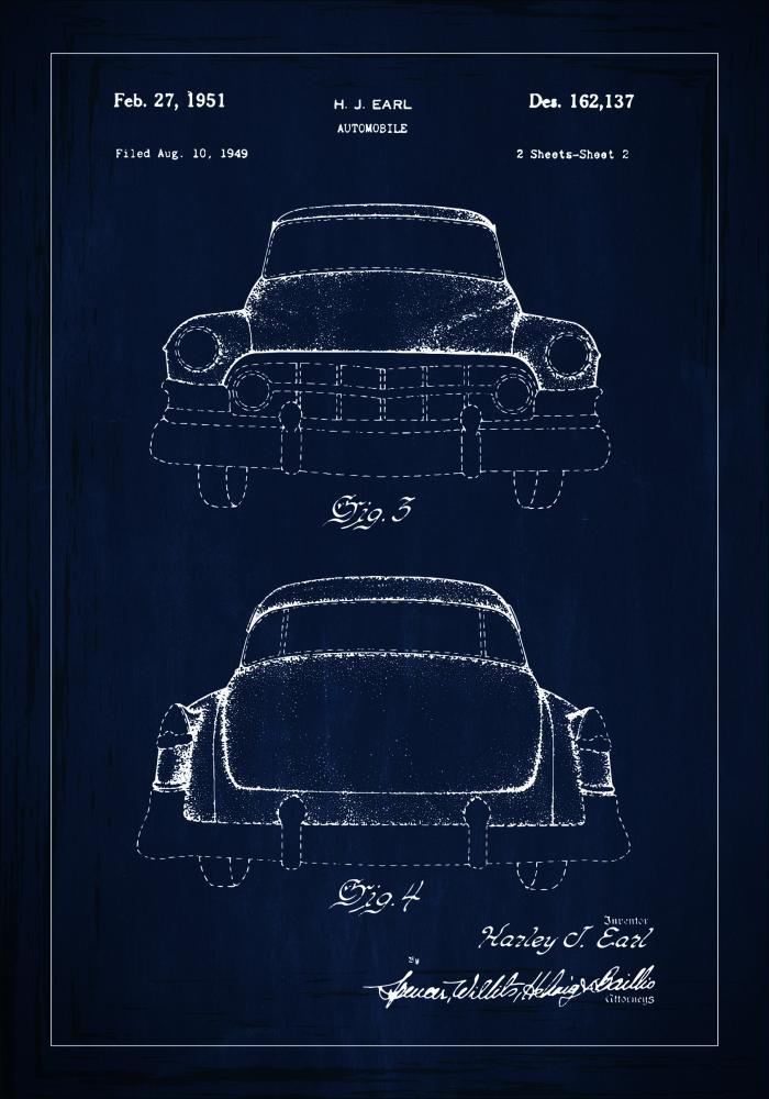 Risba patenta - Cadillac II - Modra Poster