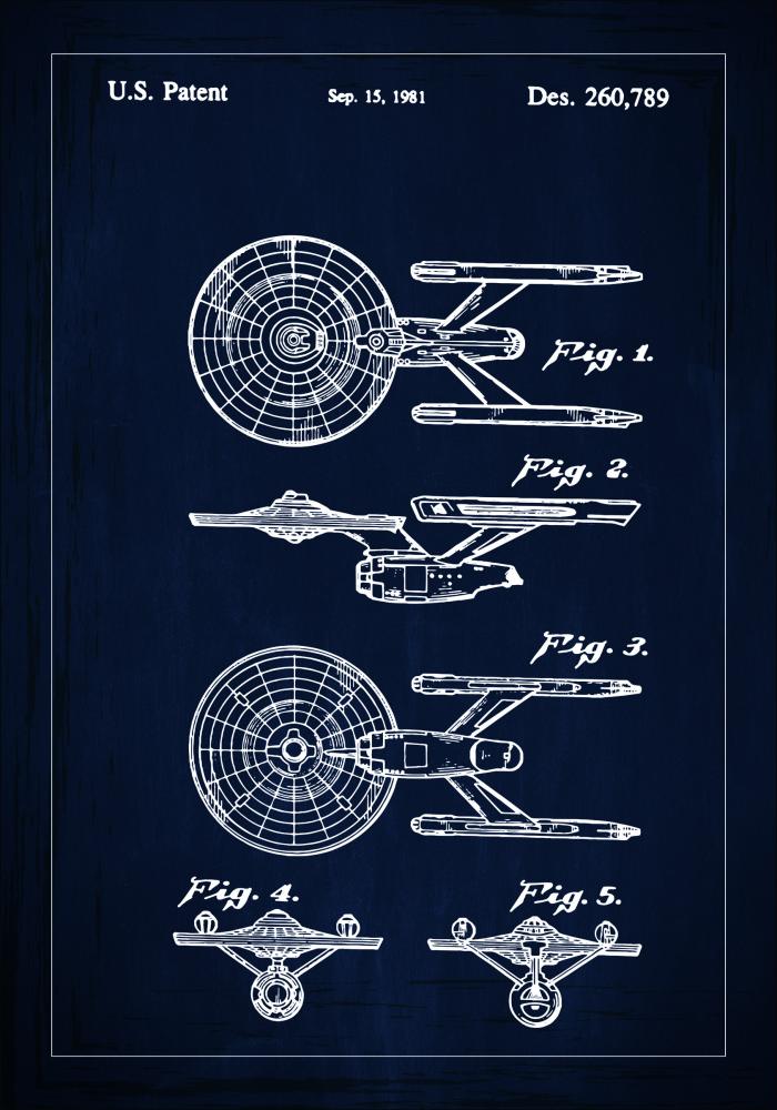 Risba patenta - Star Trek - USS Enterprise - Modra Poster