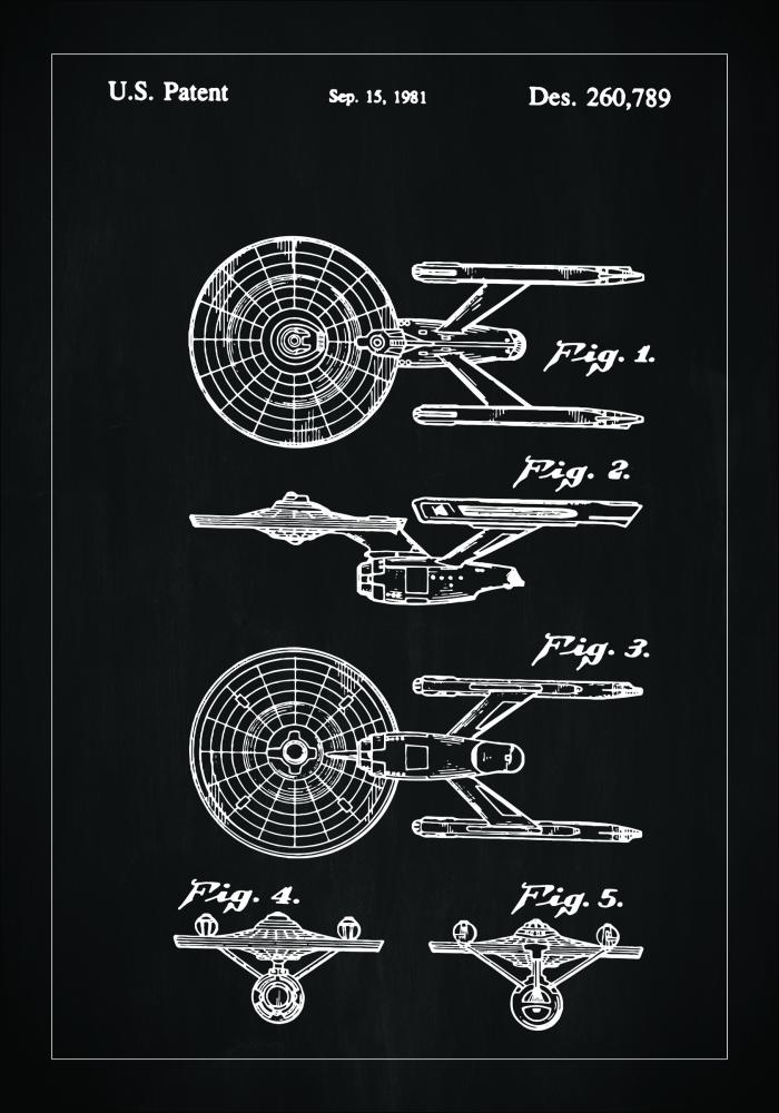 Risba patenta - Star Trek - USS Enterprise - Črna Poster