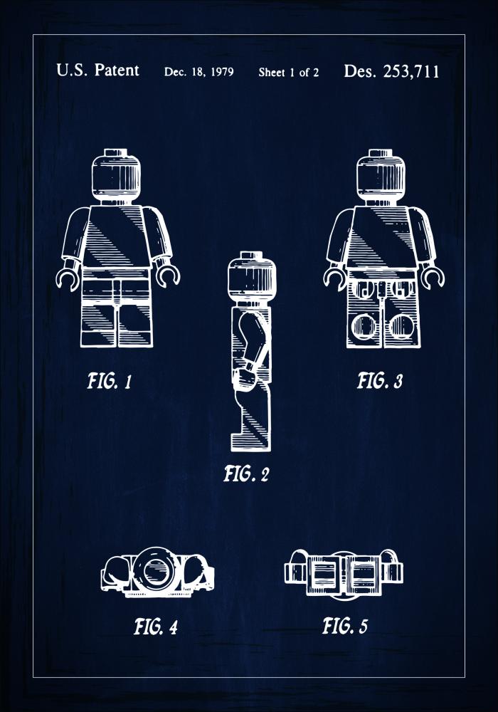 Risba patenta - Lego v - Modra Poster