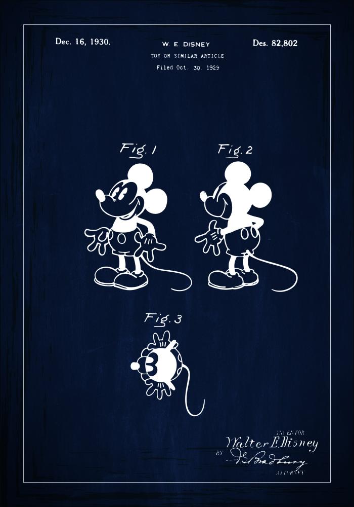 Risba patenta - Disney - Mickey Mouse - Modra Poster