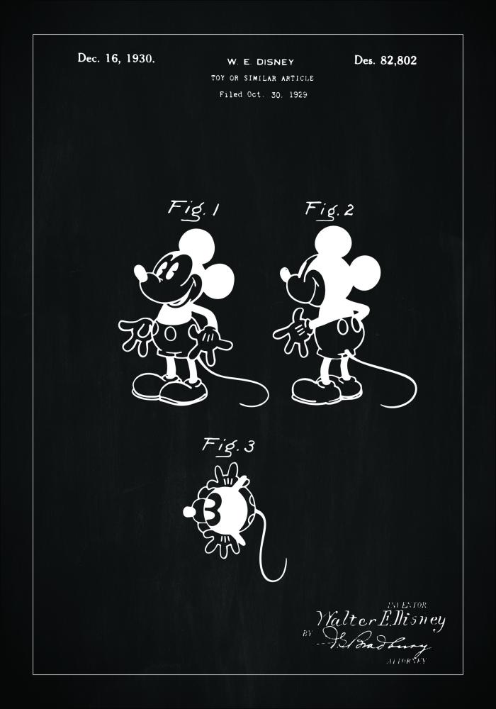 Risba patenta - Disney - Mickey Mouse - Črna Poster