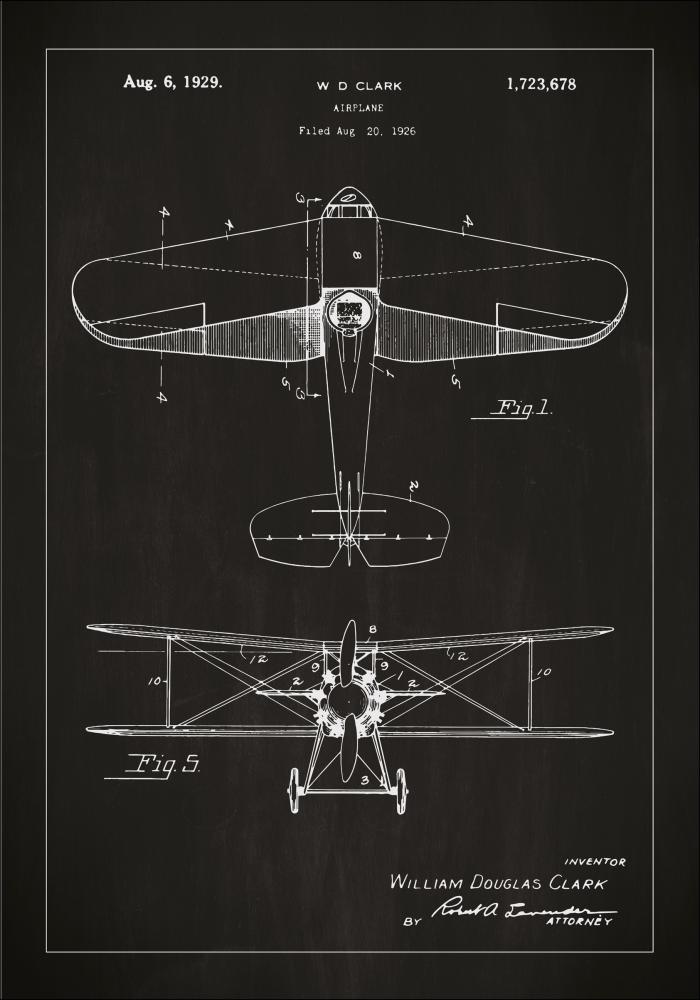 Risba patenta - Letalo - Črna Poster