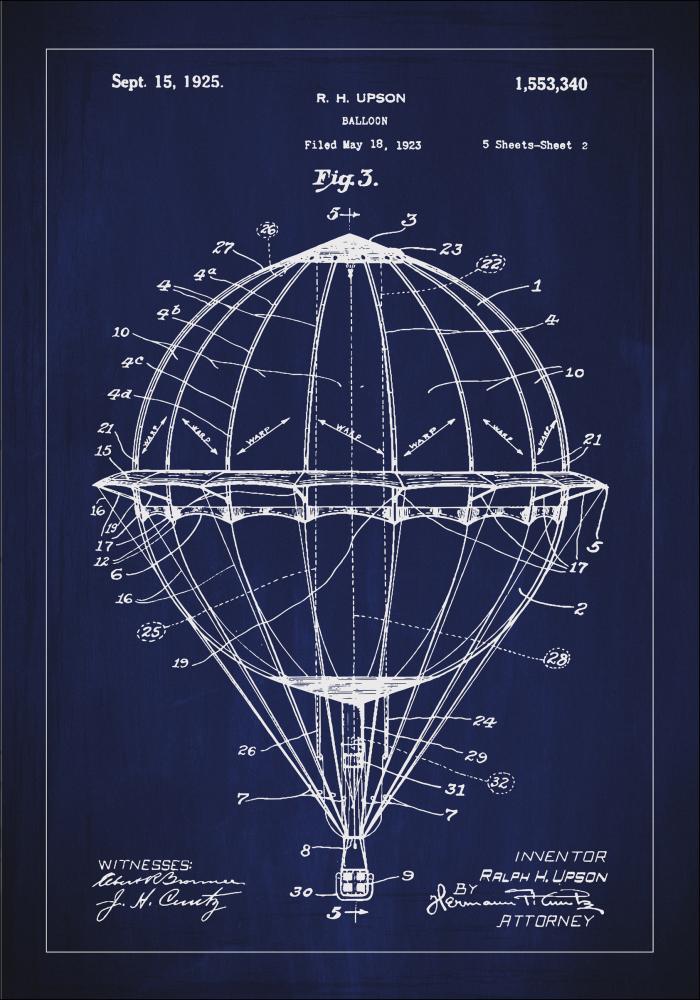 Risba patenta - Balon na vroč zrak - Modra Poster