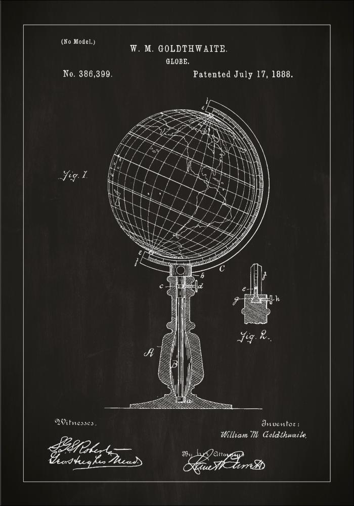 Risba patenta - Globus - Črna Poster