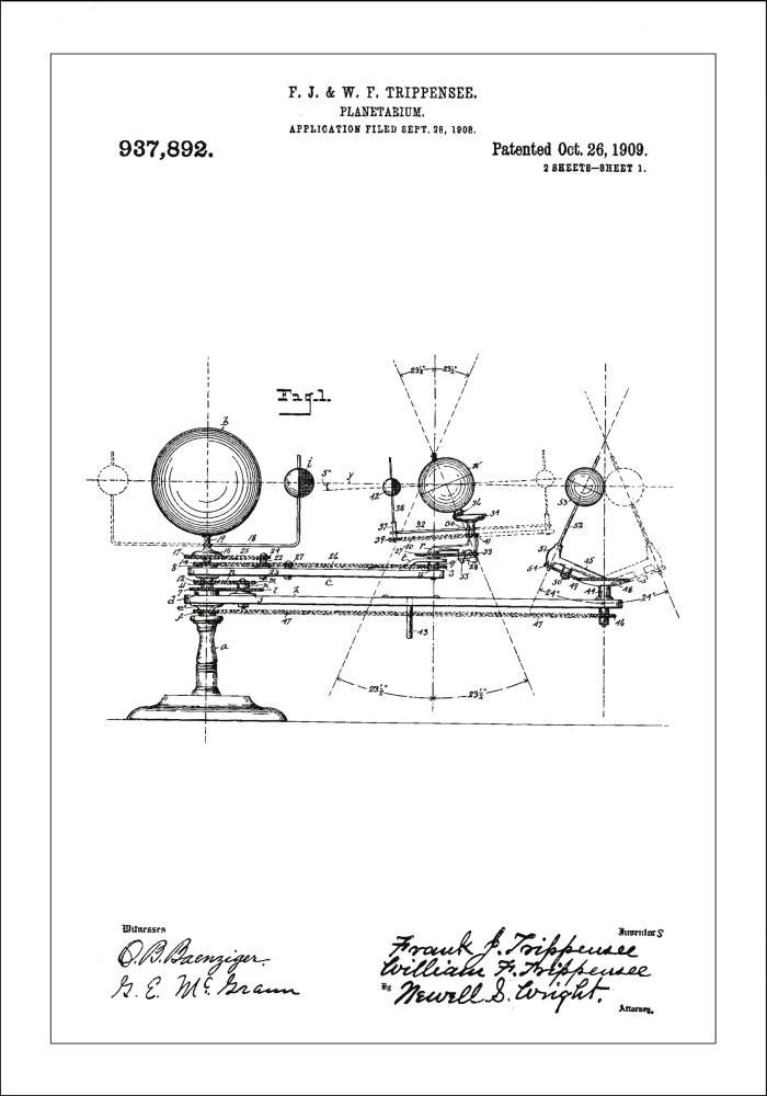 Risba patenta - Planetarij - Bela Poster