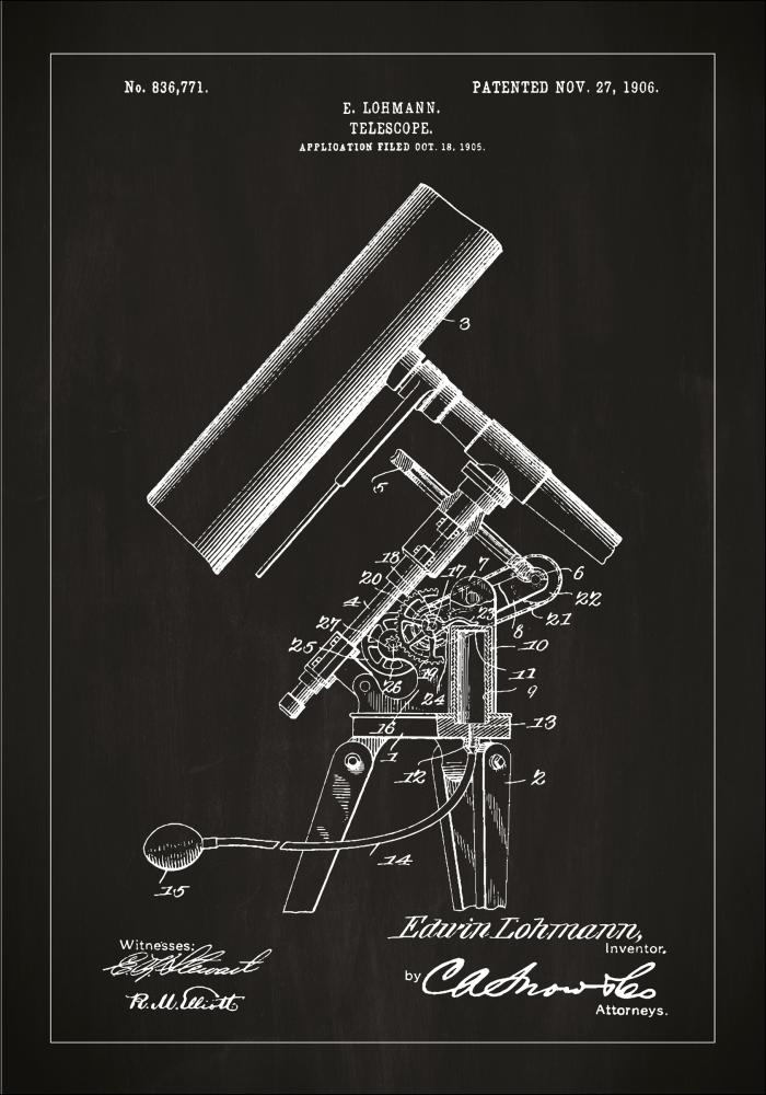 Risba patenta - Teleskop - Črna Poster