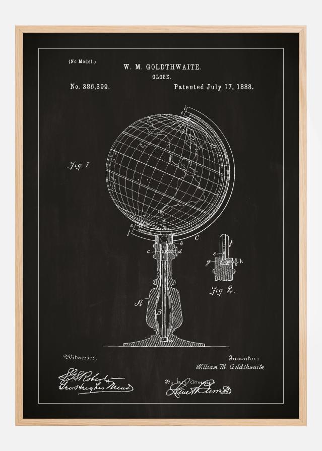 Risba patenta - Globus - Črna Poster