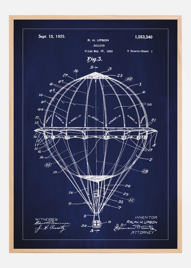 Risba patenta - Balon na vroč zrak - Modra Poster