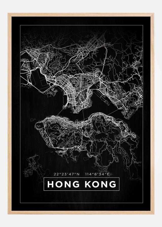 Zemljevid - Hong Kong - Črna Poster