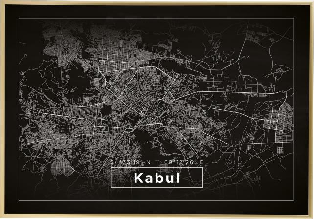 Zemljevid - Kabul - Črna Poster