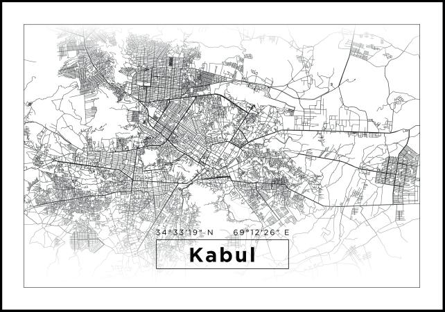 Zemljevid - Kabul - Bela Poster