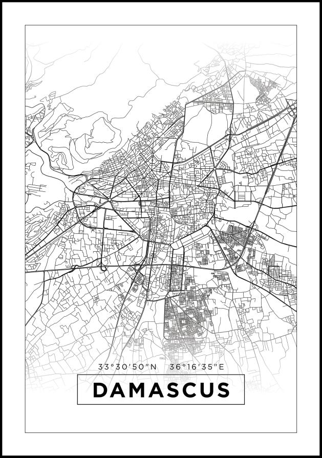 Zemljevid - Damascus - Bela Poster