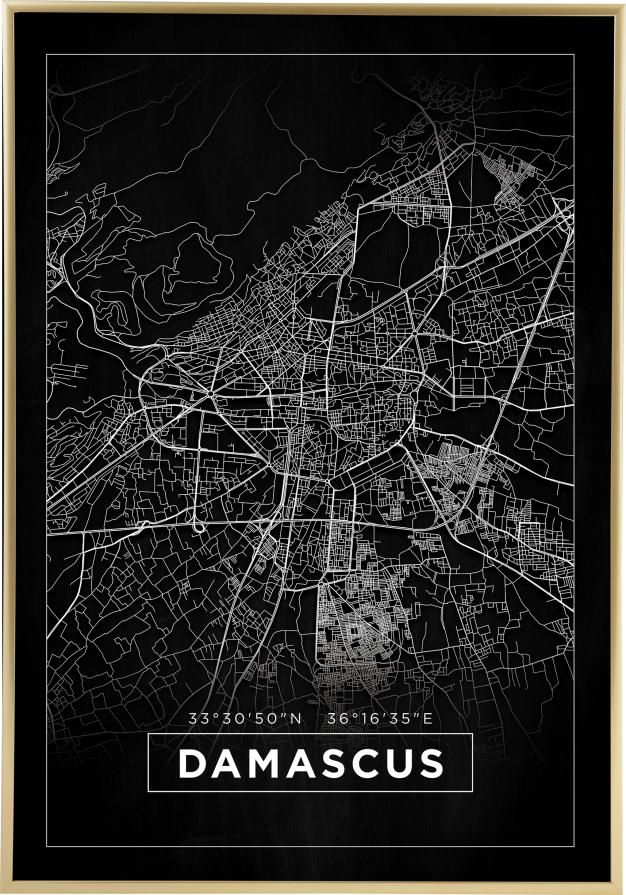 Zemljevid - Damascus - Črna Poster