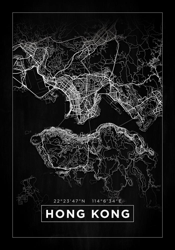 Zemljevid - Hong Kong - Črna Poster