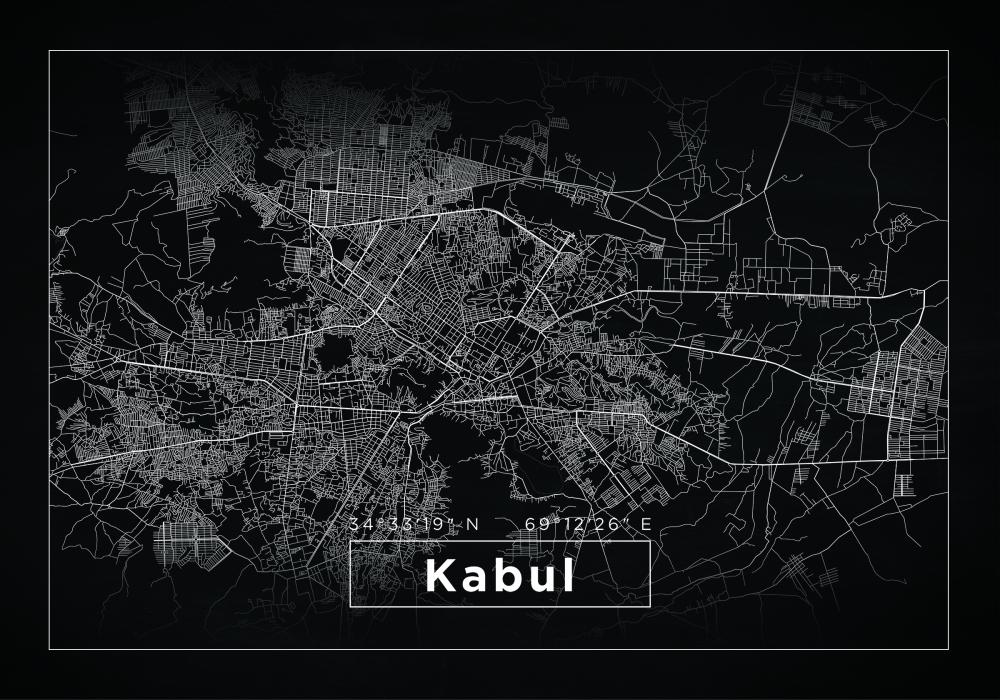 Zemljevid - Kabul - Črna Poster