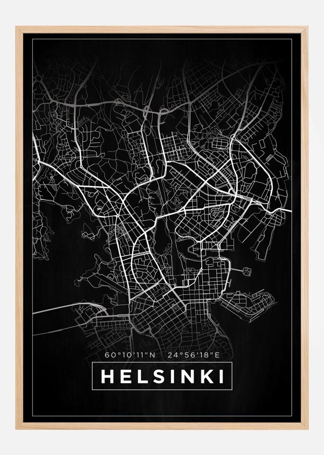 Zemljevid - Helsinki - Črna Poster