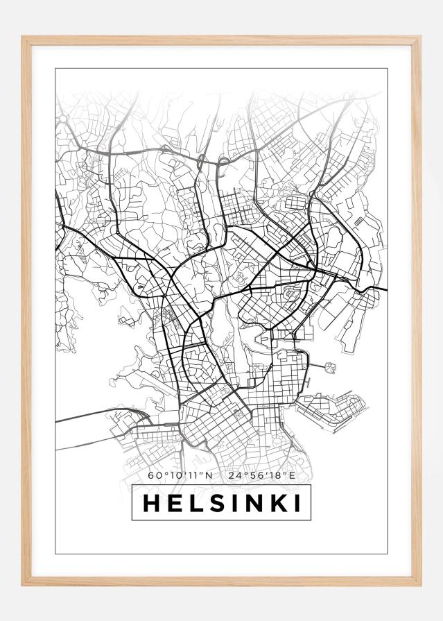 Zemljevid - Helsinki - Bela Poster