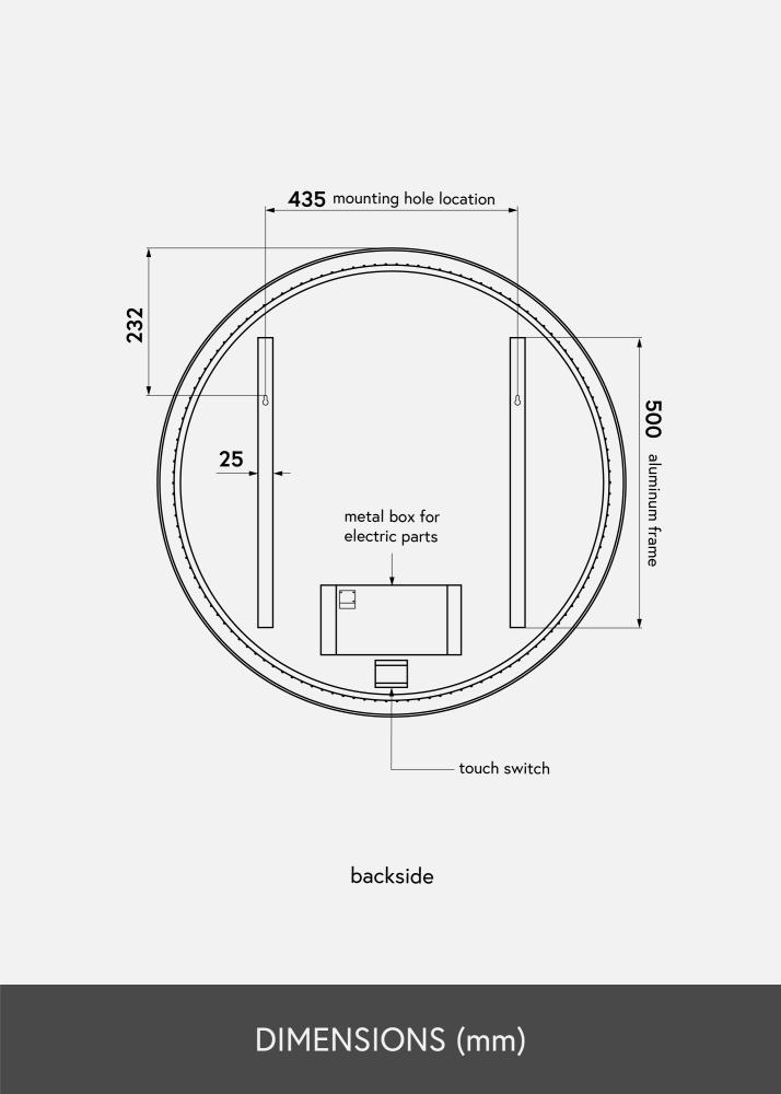 KAILA Ogledalo Circle LED Črna 80 cm Ø