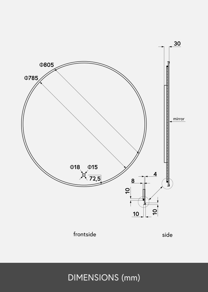 KAILA Ogledalo Circle LED Črna 80 cm Ø