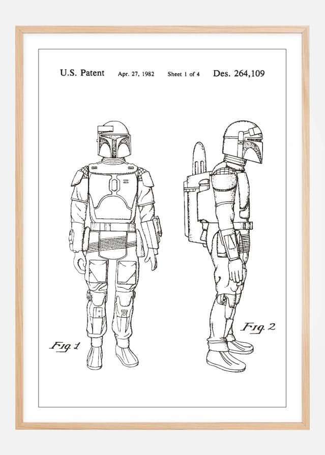 Risba patenta - Star Wars - Boba Fett - Bela Poster