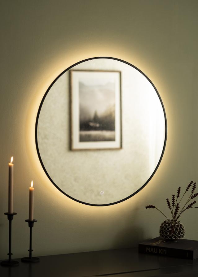 KAILA Ogledalo Circle LED Črna 80 cm Ø