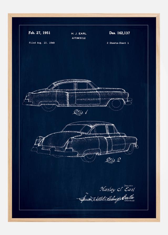 Risba patenta - Cadillac v - Modra Poster