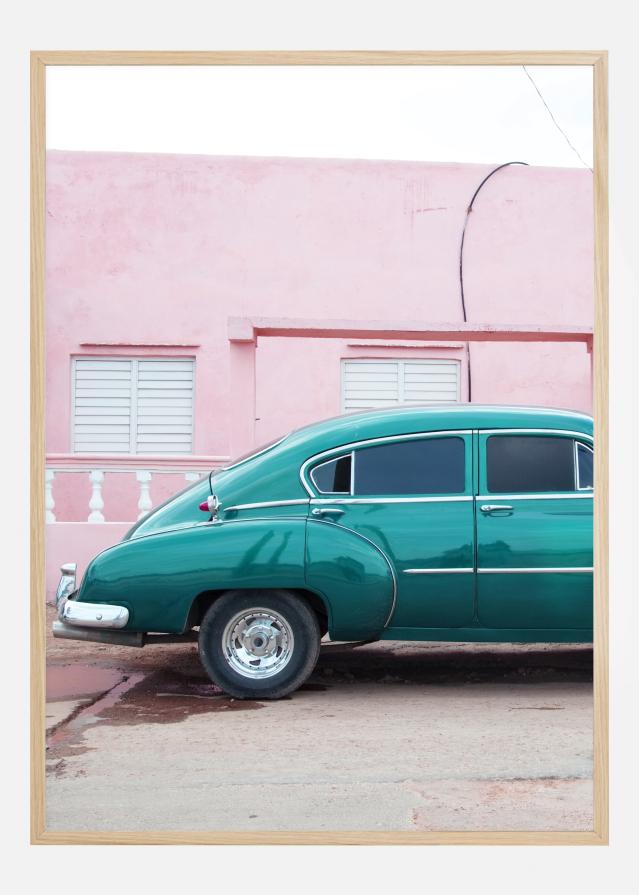 Blue Car At Pink Wall Poster