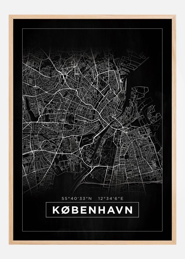 Zemljevid - København - Črna Poster