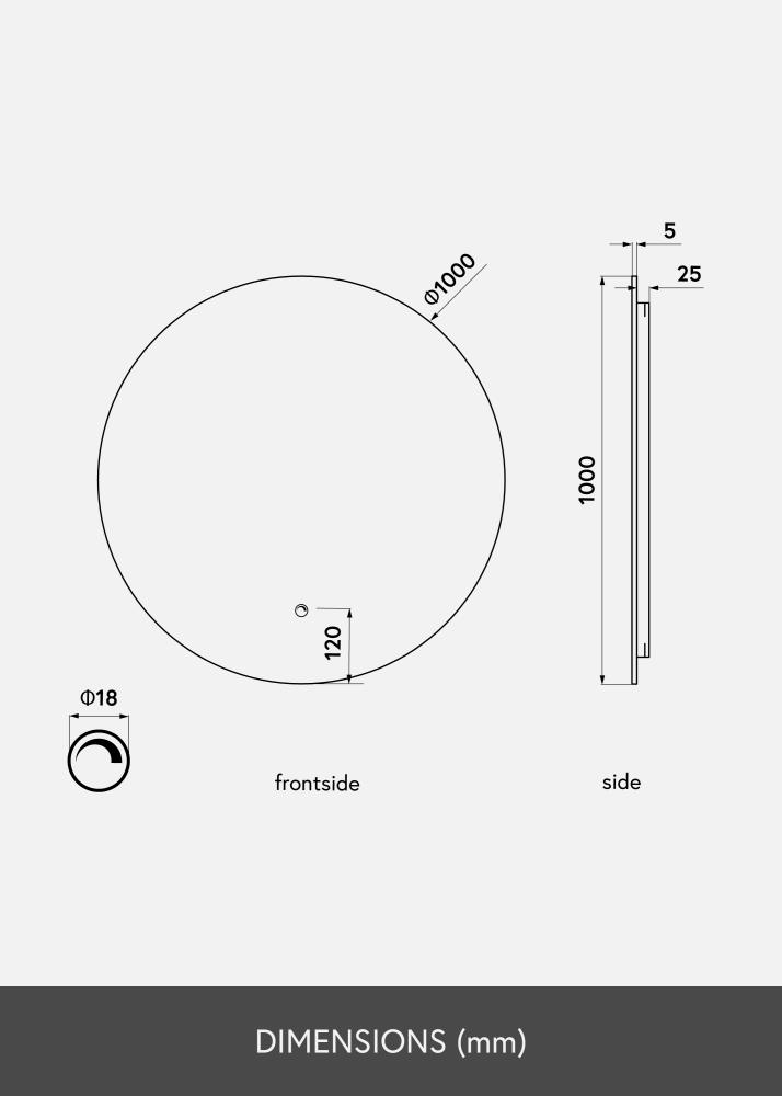 KAILA Ogledalo LED 100 cm Ø