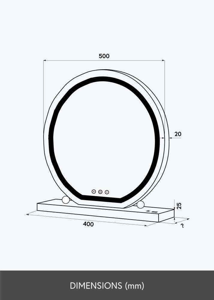 KAILA Ogledalo za ličenje Round LED Črna 50 cm Ø