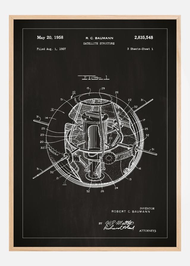 Risba patenta - Satelit - Črna Poster