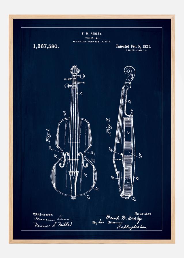 Risba patenta - Violina - Modra Poster