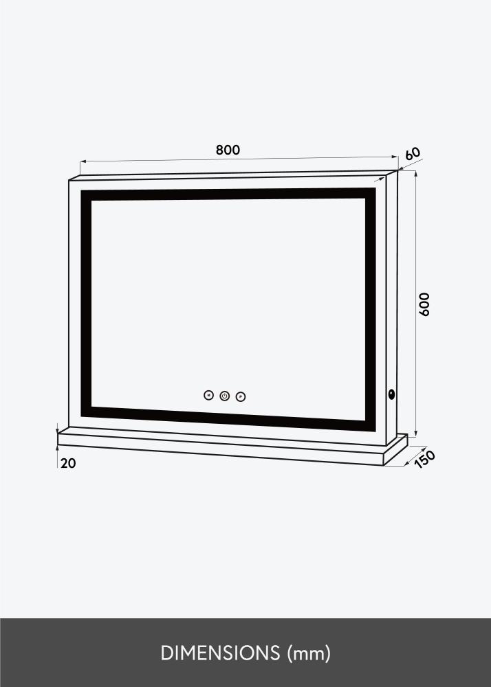 KAILA Ogledalo za ličenje Base Horisontal LED Bela 80x60 cm