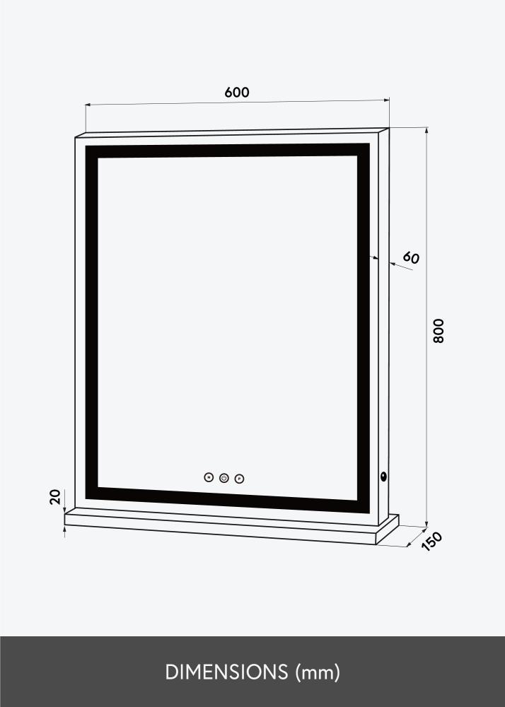 KAILA Ogledalo za ličenje Base Vertical LED Bela 80x60 cm