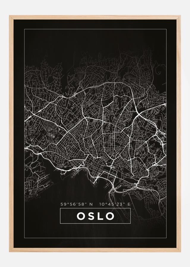 Zemljevid - Oslo - Črna Poster