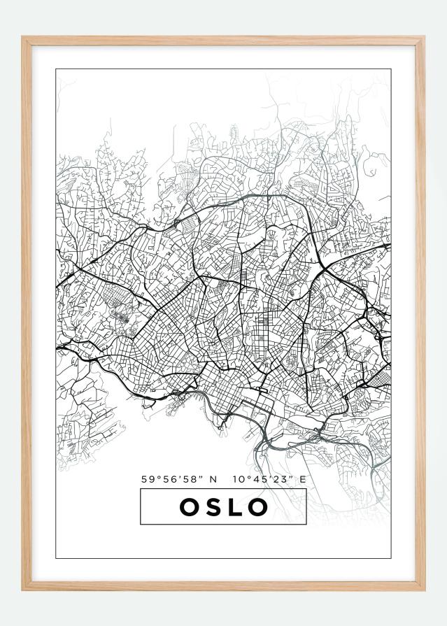 Zemljevid - Oslo - Bela Poster