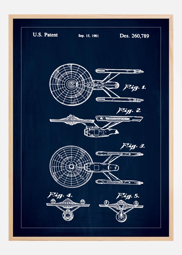 Risba patenta - Star Trek - USS Enterprise - Modra Poster