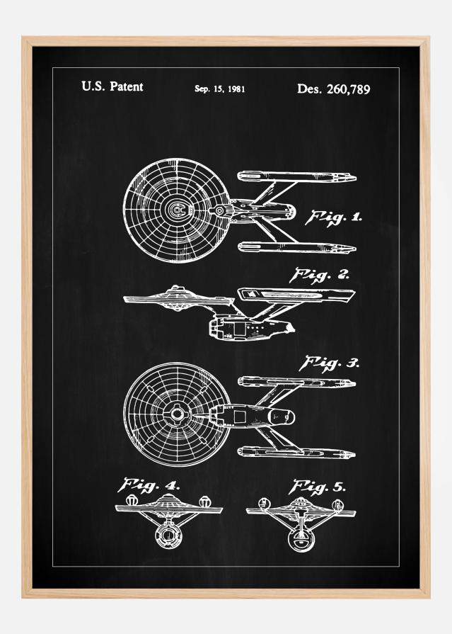 Risba patenta - Star Trek - USS Enterprise - Črna Poster