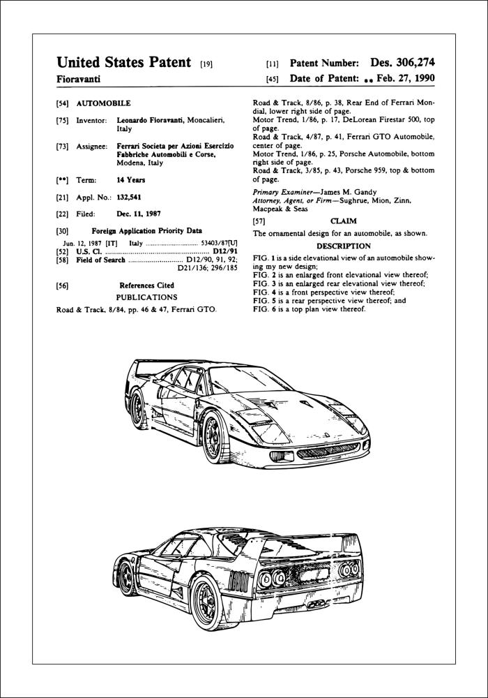 Risba patenta - Ferrari F40 v Poster