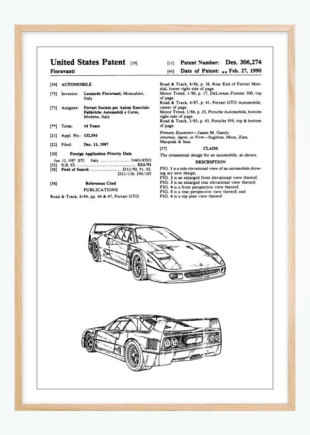 Risba patenta - Ferrari F40 v Poster