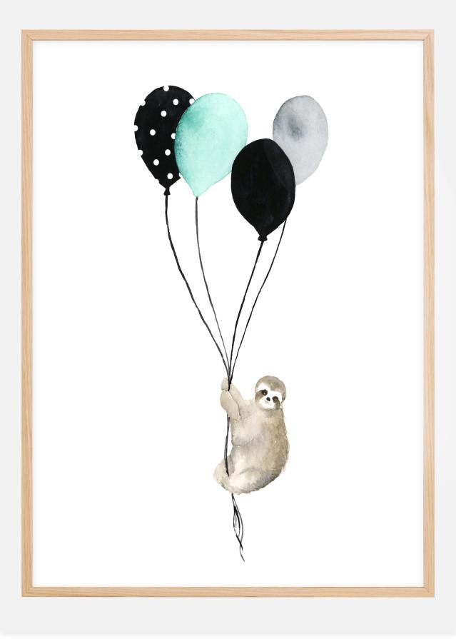 Sloth With Balloons Poster