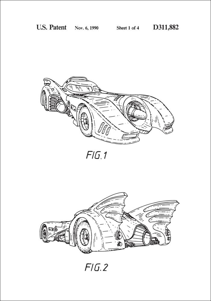 Risba patenta - Batman - Batmobile 1990 v Poster