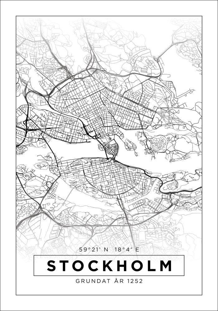 Zemljevid - Stockholm - Bela Poster