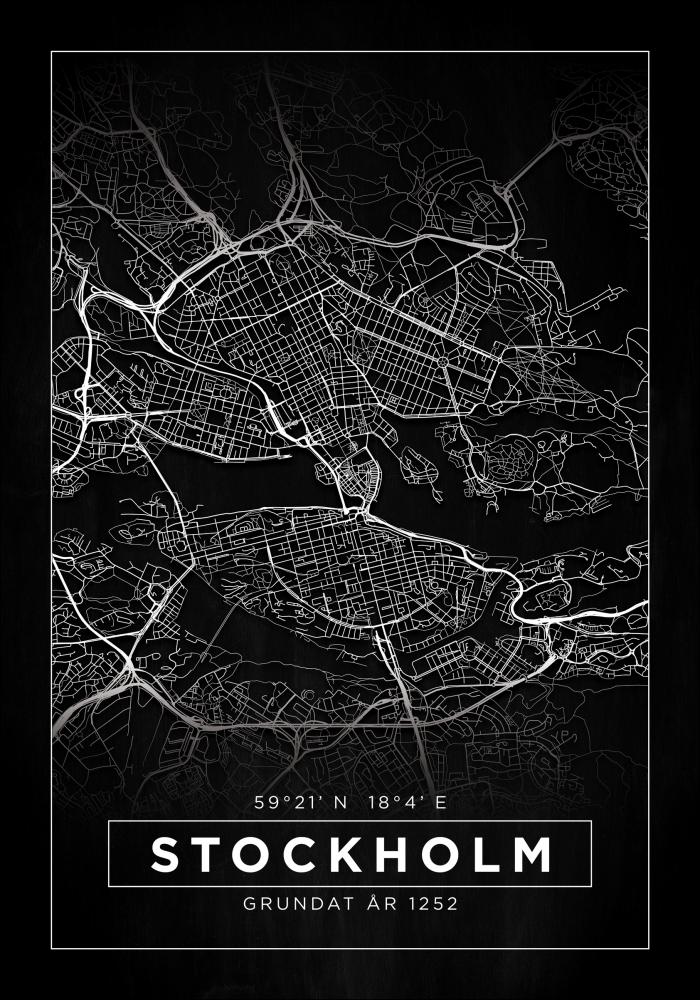 Zemljevid - Stockholm - Črna Poster