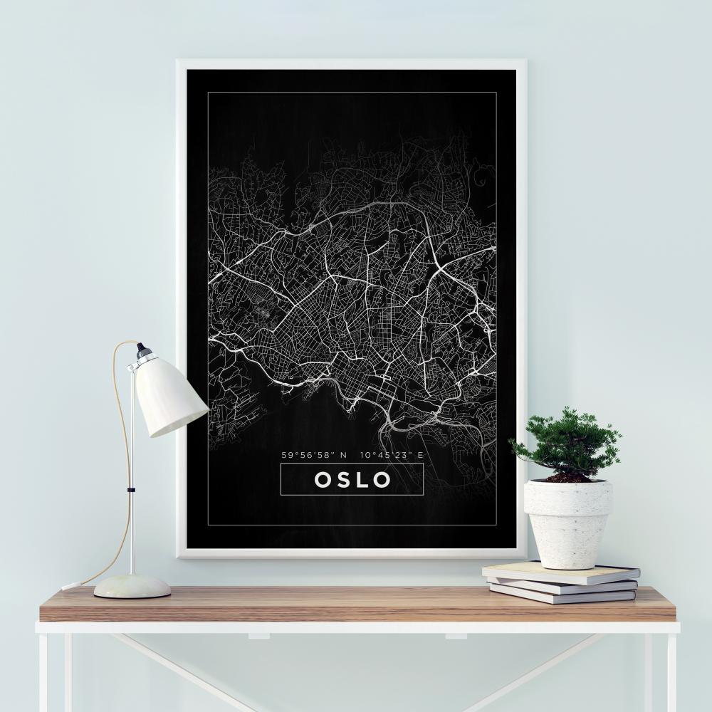 Zemljevid - Oslo - Črna Poster